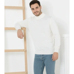 Erkek Yarım Boğaz Triko Kazak yumuşak dokulu Pamuklu ince Dokuma, uzun kollu Rahat Regular kalıp - Beyaz