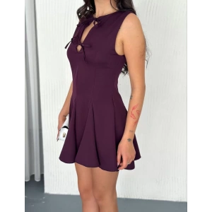 Göğüs Bağlamalı Kolsuz Mini Boy Elbise - Gül Kurusu