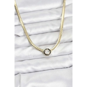 Gold Renk Pirinç Zirkon Taşlı Kadın Kolye