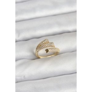 Gold Renk Zirkon Taşlı Pirinç Kadın Yüzük