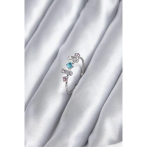 Gümüş Renk Renkli Zirkon Taşlı Kadın Yüzük