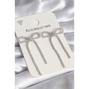 Gümüş Renk Zirkon Taşlı Fiyonk Model Kadın Küpe