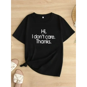Hi, I dont care. Thanks. (Merhaba, önemli değil. Teşekkürler.) Baskılı Oversize Bisiklet Yaka T-shirt - Siyah