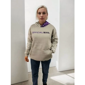 Kadın Baskılı Kapüşonlu Sweatshirt - Gri