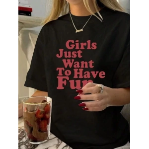 Kadın Baskılı Oversize T-shirt - Siyah