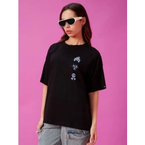 Kadın Baskılı Oversize T-shirt - Siyah