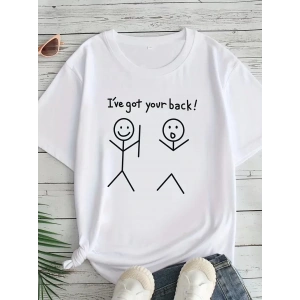 Kadın Beyaz Ive Got Your Back Grafik Tişört - Eğlenceli Çubuk Tasarımlı Oversize Günlük Kısa Kollu Tişört, Polyester Örgü, Yuvarlak Yaka, İlkbahar ve Yaz için Mükemmel, Günlük Giyim Tişört | Eğlenceli Tasarım | Polyester Kumaş - Beyaz
