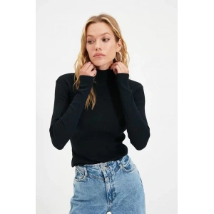 Kadın Kaşkorse Boğazlı Full Likralı Fitilli Body Kazak - Siyah