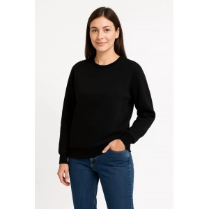 Kadın Üç İplik Düz Bisiklet Yaka SweatShirt - Siyah