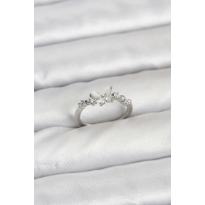 Kelebek Model Gümüş Renk Pirinç Kadın Yüzük