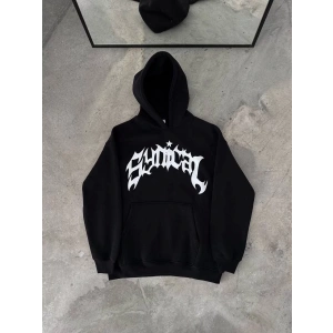 Kışlık Kapüşonlu Baskılı Oversize SweatShirt- Siyah