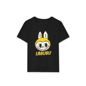 Kız Labubu Çocuk Baskılı T-Shirt - Siyah