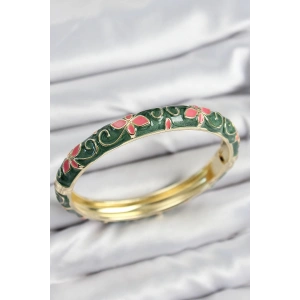 Mineli Pirinç Yeşil Çiçek Motifli Gold Kadın Kelepçe