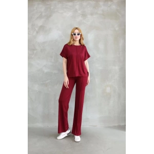 Osy Modal Yumuşak dokulu Kumaş Bisiklet Yaka Kısa Kollu Takım - Bordo