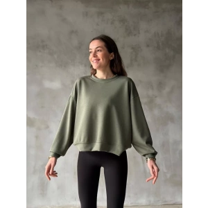 Osy Modal Yumuşak dokulu Kumaş Bisiklet Yaka Oversize Sweatshirt - Haki