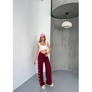 Osy Modal Yumuşak Dokulu Kumaş Nakış işlemeli Rahat Bol Paça Eşofman Pantalon - Bordo