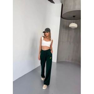 Osy Modal Yumuşak Dokulu Kumaş Nakış işlemeli Rahat Bol Paça Eşofman Pantalon - Yeşil