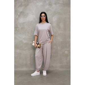 Osy Modal Yumuşak Dokulu Kumaş Oversize Bisiklet Yaka T-shirt Jogger Eşofman Altı Eşofman Takımı - Gri