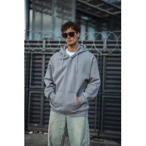 Oversize Tam Fermuarlı Uzun Kol Hırka - Gri