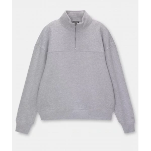 Oversize Yarım Farmuarlı Yakalı Basic SweatShirt - Gri