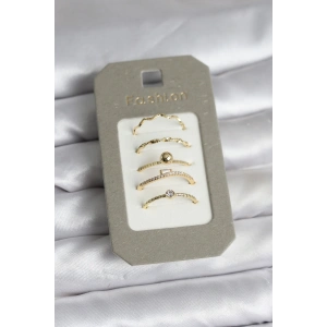 Pirinç Gold Renk 5li Yüzük Seti