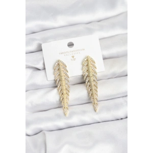 Pirinç Gold Renk Balık Sırtı Model Zirkon Taşlı Kadın Küpe