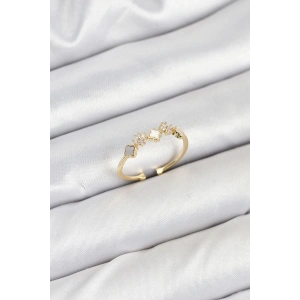 Pirinç Gold Renk Minimal Yonca Detaylı Kadın Yüzük