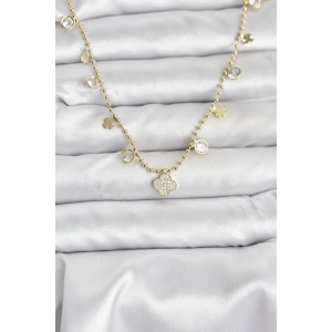 Pirinç Gold Renk Yonca Model Kadın Kolye