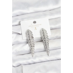 Pirinç Gümüş Renk Balık Sırtı Model Zirkon Taşlı Kadın Küpe