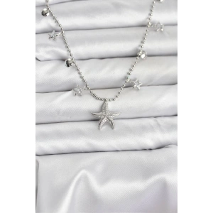 Pirinç Gümüş Renk Zirkon Taşlı Deniz Yıldızı Model Kadın Kolye