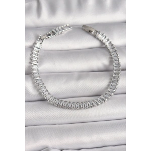 Pirinç Gümüş Renk Zirkon Taşlı Su Yolu Model Kadın Bileklik