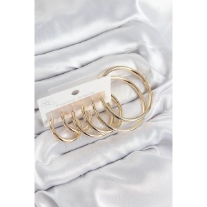 Pirinç Halka Model Gold Renk Kadın Set Küpe