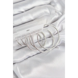 Pirinç Halka Model Gümüş Renk Kadın Set Küpe