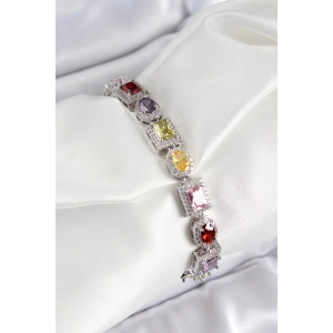 Pirinç Karışık Zirkon Taşlı Baget Model Gümüş Renk VIP Seri Kadın Bileklik