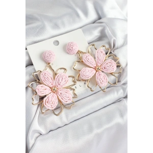 Pirinç Pembe Çiçek Model Gold Renk Kadın Hasır Küpe