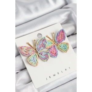 Pirinç Rainbow Kelebek Model Gold Renk Kadın Hasır Küpe