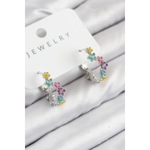 Pirinç Renkli Papatya Model Gümüş Renk Kadın Küpe