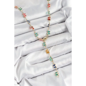 Pirinç Renkli Zirkon Taşlı Kelebek Model Gold Renk Kadın Y Kolye