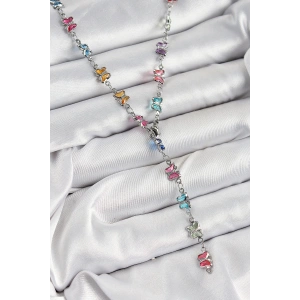 Pirinç Renkli Zirkon Taşlı Kelebek Model Gümüş Renk Kadın Y Kolye