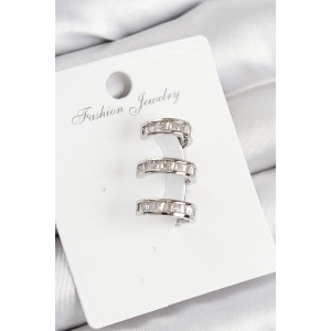 Pirinç Su Yolu Model Gümüş Renk Sağ Kıkırdak Küpe