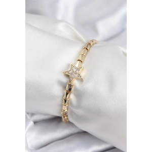 Pirinç VIP Seri Gold Renk Zirkon Taşlı Yıldız Model Kadın Bileklik