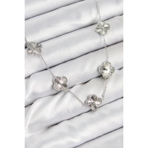 Pirinç VIP Yonca Model Gümüş Renk Kadın Kolye