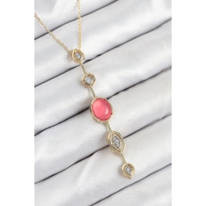 Pirinç Zincir Pembe Gold Renk Zirkon Taşlı Y Kolye