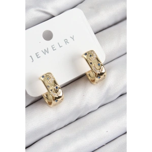 Pirinç Zirkon Taşlı Ay Desenli Model Gold Renk Kadın Küpe