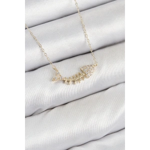 Pirinç Zirkon Taşlı Balık Kılçığı Model Gold Renk Kadın Kolye