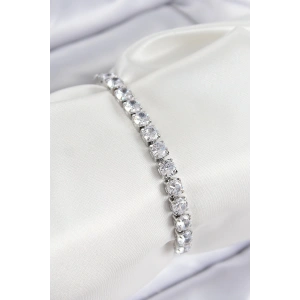 Pirinç Zirkon Taşlı Kare Model Gümüş Renk Asansörlü Kadın Bileklik