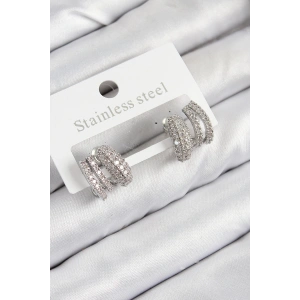 Pirinç Zirkon Taşlı Kıvrımlı Model Gümüş Renk Kadın Küpe