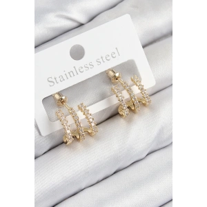 Pirinç Zirkon Taşlı Model Gold Renk Kadın Küpe