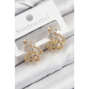 Pirinç Zirkon Taşlı Model Gold Renk Kadın Küpe