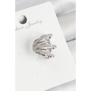 Pirinç Zirkon Taşlı Yay Model Gümüş Renk Sağ Kıkırdak Küpe